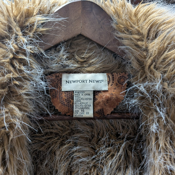 90s Vintage Penny Lane Groovy Faux Fur Jacket Shaggy Afghan Tapestry Trench Coat - Picture 8 of 8